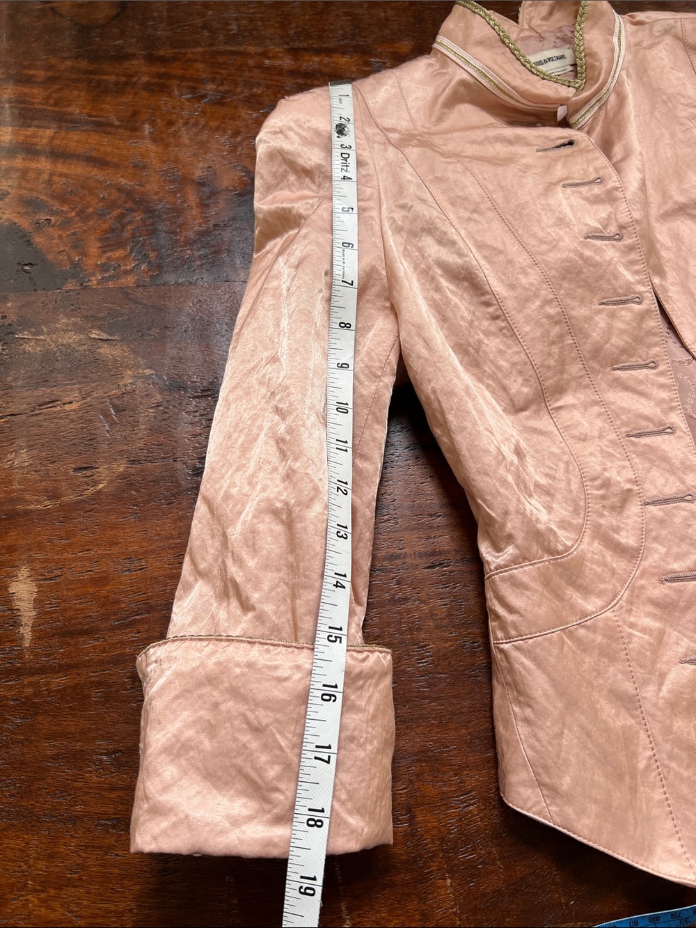 Zadig & Voltaire Lana Military Satin Jacket in Powder Pink/Golden Buttons 36 - Picture 15 of 16